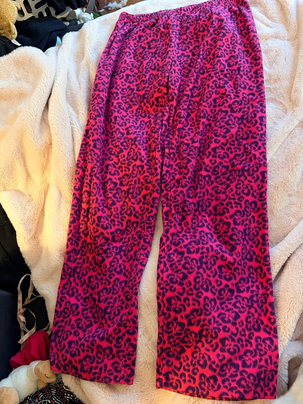 Y2K George Fleece pj pants leopard print neon pink purple